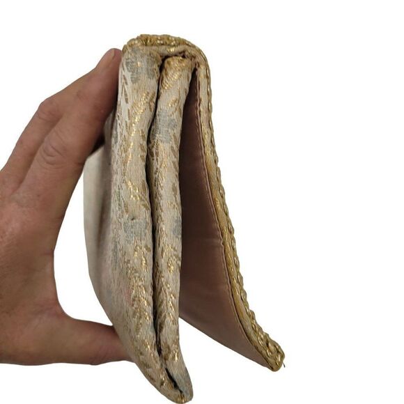 Vintage 60's Majestic Clutch Formal Metallic Gold Brocade Jacquard Pastel Floral - Picture 9 of 12